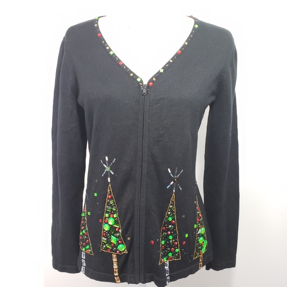 berek Sweaters - Berek Beaded Christmas Full Zip Sweater, Size S
